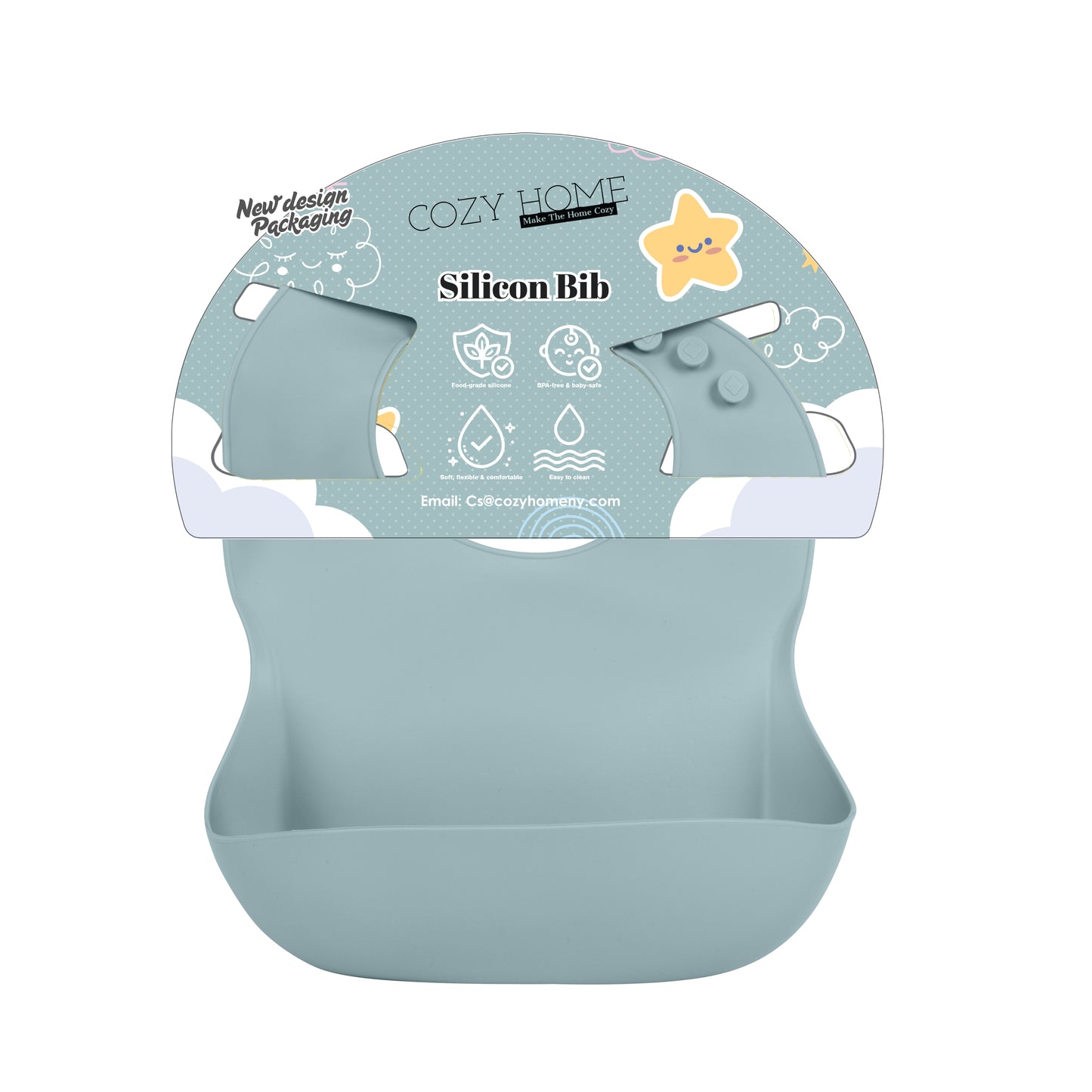 Cozy Home Silicon Bib with open pocket (Blue)