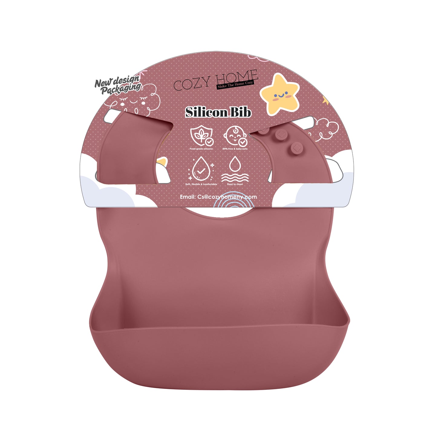 Cozy Home Silicon Bib with open pocket (Maroon)