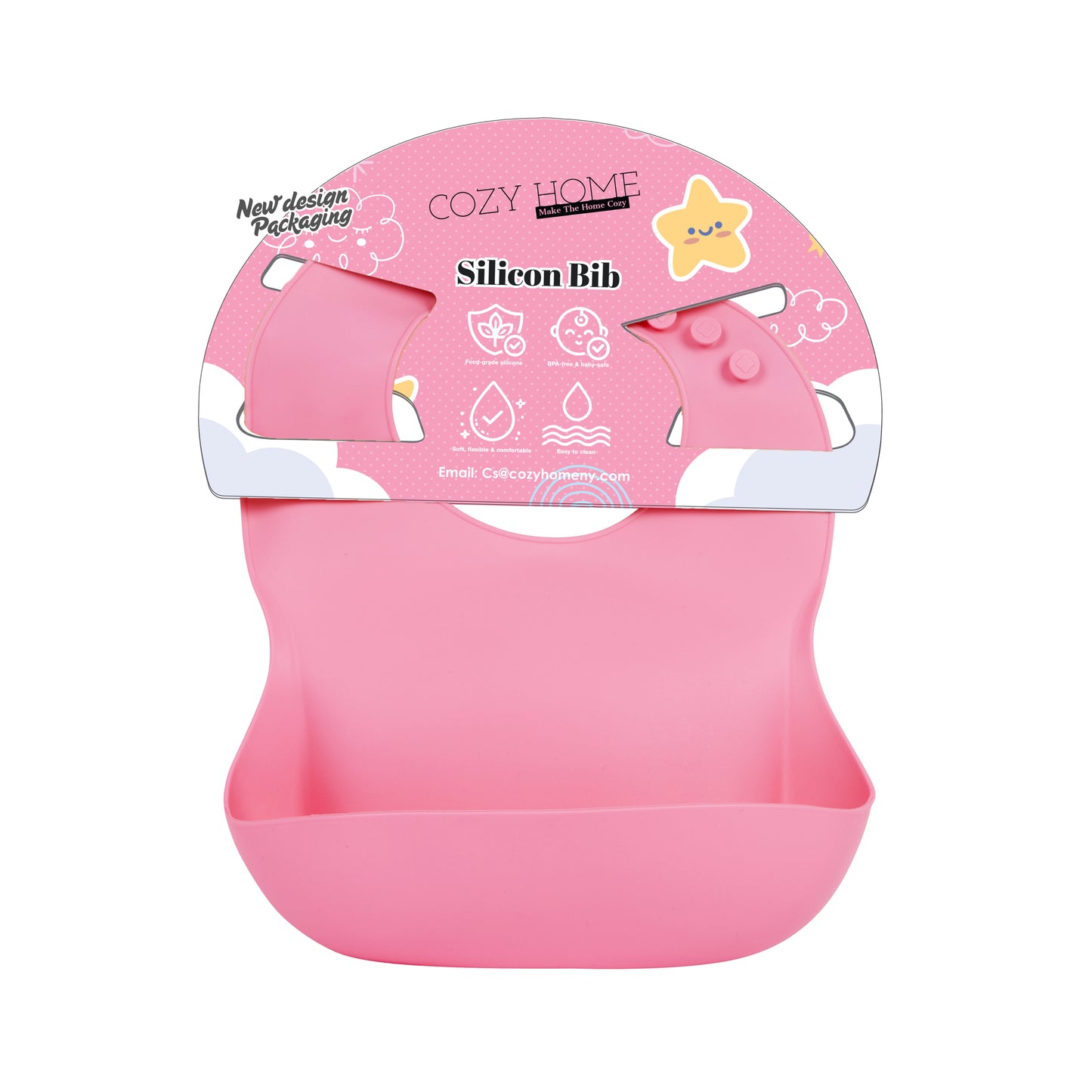 Cozy Home Silicon Bib with open pocket (Pink)